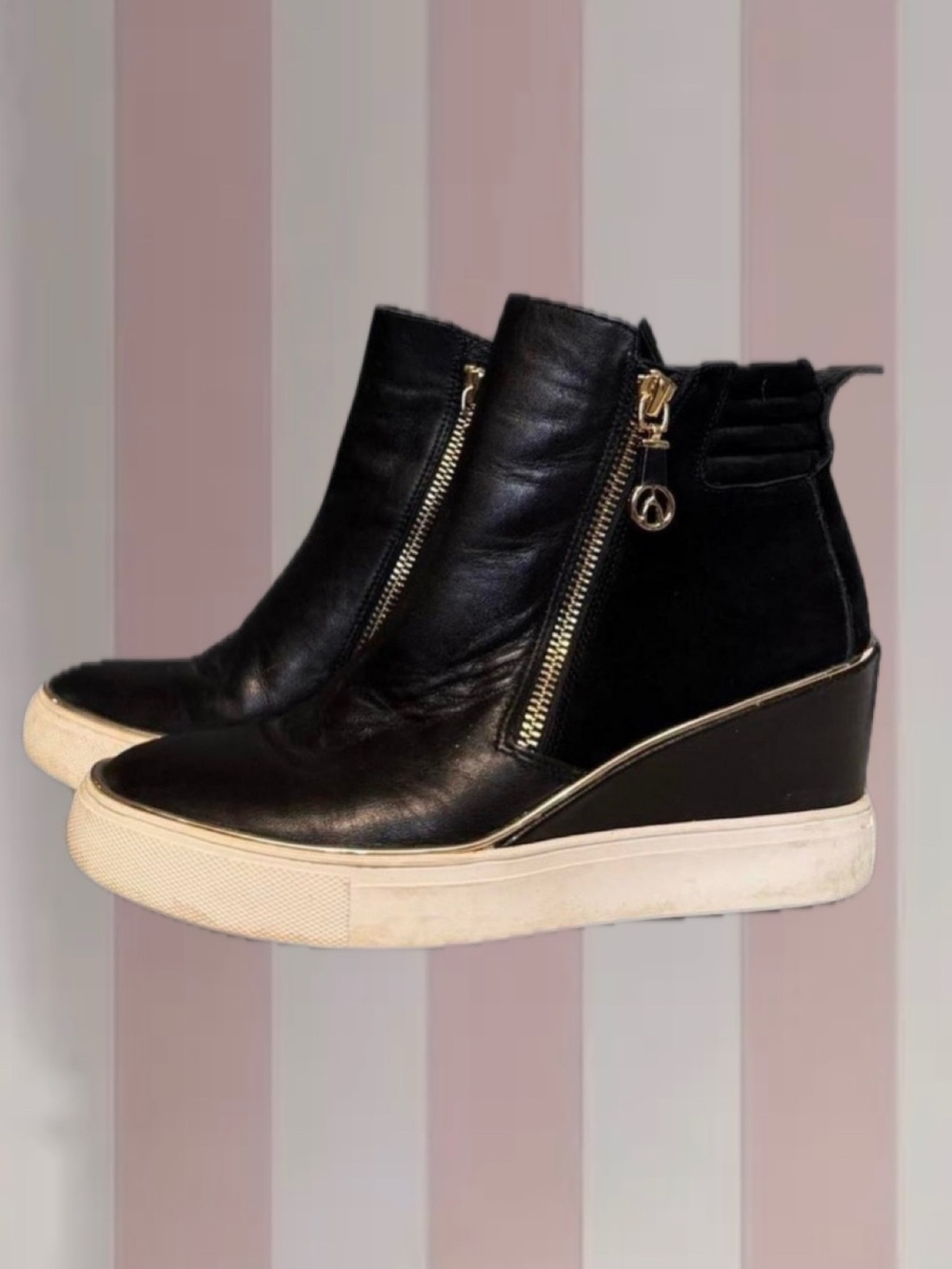 Y2K Black/Gold Sneaker Wedges